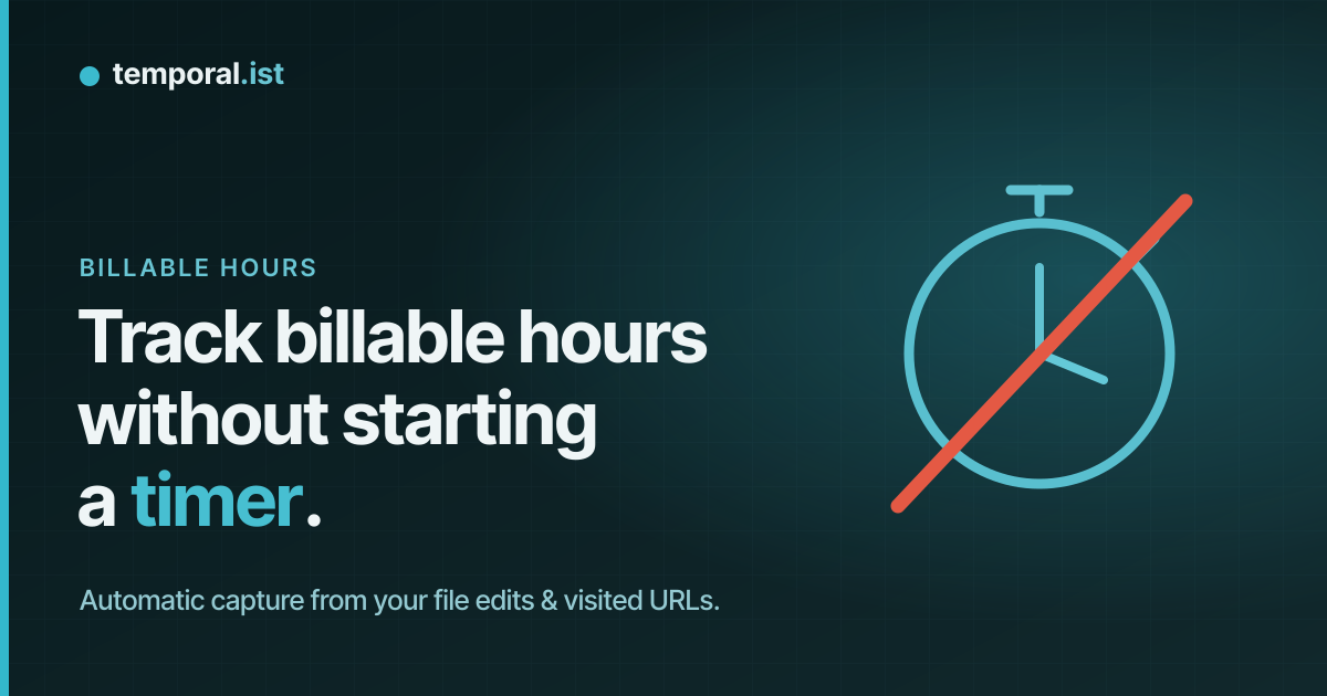A stopwatch crossed out — track billable hours without starting a timer