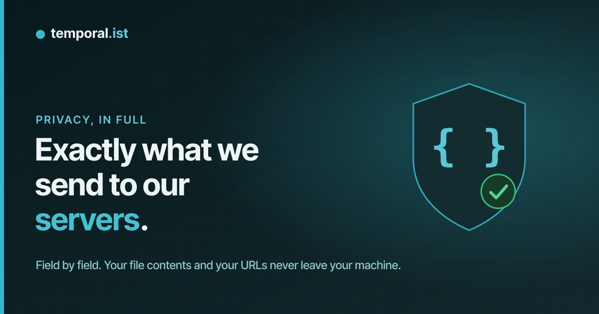 A shield containing curly braces with a green check — exactly what Temporal.ist sends to its servers